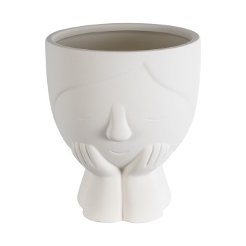 GloboStar® Artificial Garden TOKYO 20496 Διακοσμητικό Κεραμικό Κασπώ Γλάστρα - Flower Pot Λευκό Φ16 x Υ19cm