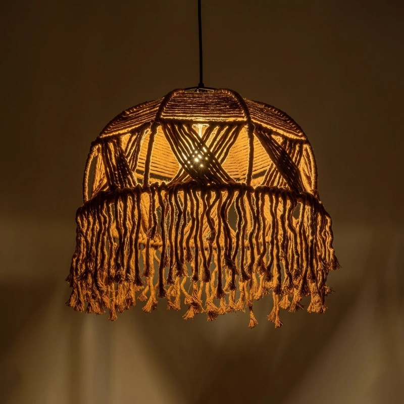 GLOBOSTAR® TONA 205-0016 Boho Κρεμαστό Φωτιστικό Οροφής με Ντουί 1 x E27 AC 220-240V IP20 - Μπεζ - M40 x Π40 x Υ38cm