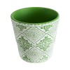 GloboStar® Artificial Garden ASWAN 20515 Διακοσμητικό Κεραμικό Κασπώ Γλάστρα - Flower Pot Λευκό με Πράσινο Φ14 x Υ13cm