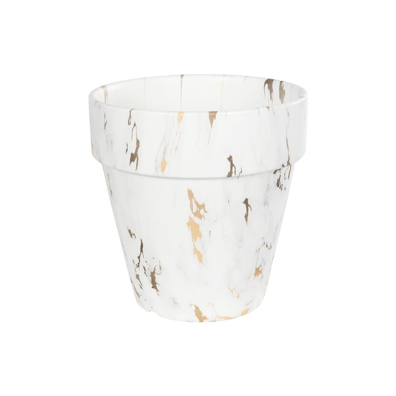GloboStar® Artificial Garden DENPASAR 20526 Διακοσμητική Κεραμική Γλάστρα Λευκή με Χρυσό Μ20 x Π20 x Υ21 cm