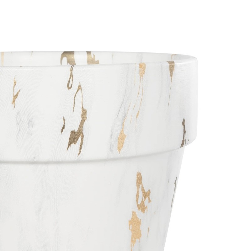 GloboStar® Artificial Garden DENPASAR 20526 Διακοσμητική Κεραμική Γλάστρα Λευκή με Χρυσό Μ20 x Π20 x Υ21 cm
