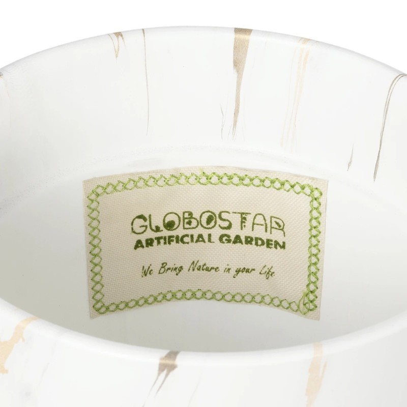 GloboStar® Artificial Garden DENPASAR 20526 Διακοσμητική Κεραμική Γλάστρα Λευκή με Χρυσό Μ20 x Π20 x Υ21 cm