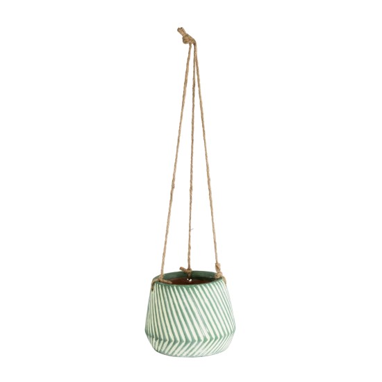 GloboStar® Artificial Garden BUBASTIS 20527 Κρεμαστό Διακοσμητικό Κεραμικό Κασπώ Γλάστρα - Flower Pot Λευκό με Πράσινο Φ13 x Υ10.5cm GloboStar® Artificial Garden BUBASTIS 20527 Κρεμαστό Διακοσμητικό Κεραμικό Κασπώ Γλάστρα - Flower Pot Λευκό με Πράσινο Φ13 x Υ10.5cm