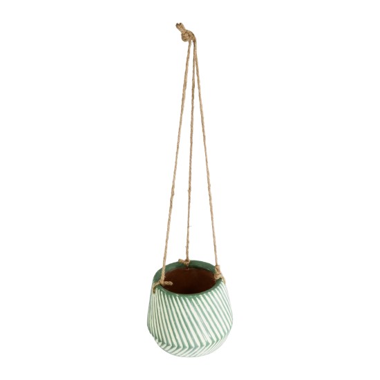 GloboStar® Artificial Garden BUBASTIS 20527 Κρεμαστό Διακοσμητικό Κεραμικό Κασπώ Γλάστρα - Flower Pot Λευκό με Πράσινο Φ13 x Υ10.5cm GloboStar® Artificial Garden BUBASTIS 20527 Κρεμαστό Διακοσμητικό Κεραμικό Κασπώ Γλάστρα - Flower Pot Λευκό με Πράσινο Φ13 x Υ10.5cm