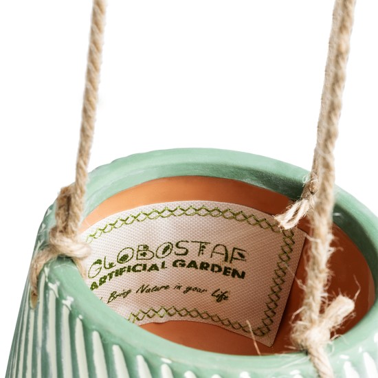 GloboStar® Artificial Garden BUBASTIS 20527 Κρεμαστό Διακοσμητικό Κεραμικό Κασπώ Γλάστρα - Flower Pot Λευκό με Πράσινο Φ13 x Υ10.5cm GloboStar® Artificial Garden BUBASTIS 20527 Κρεμαστό Διακοσμητικό Κεραμικό Κασπώ Γλάστρα - Flower Pot Λευκό με Πράσινο Φ13 x Υ10.5cm