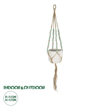 GloboStar® Artificial Garden PUEBLO 20532 Διακοσμητική Κεραμική Γλάστρα Λευκή με Μακραμέ Μ13 x Π13 x Υ12 cm