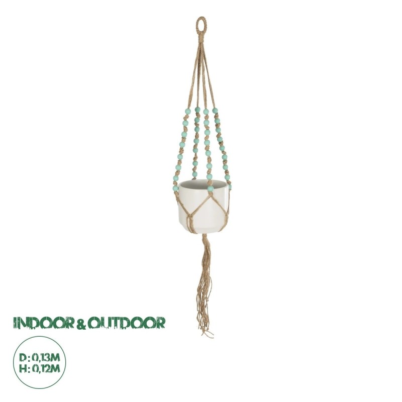 GloboStar® Artificial Garden PUEBLO 20532 Διακοσμητική Κεραμική Γλάστρα Λευκή με Μακραμέ Μ13 x Π13 x Υ12 cm