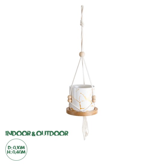 GloboStar® Artificial Garden USBOA 20545 Κρεμαστό Διακοσμητικό Κεραμικό Κασπώ Γλάστρα - Flower Pot Λευκό με Χρυσές Λεπτομέρειες και Μπεζ Ξύλινη Βάση Φ10 x Υ40cm GloboStar® Artificial Garden USBOA 20545 Κρεμαστό Διακοσμητικό Κεραμικό Κασπώ Γλάστρα - Flower Pot Λευκό με Χρυσές Λεπτομέρειες και Μπεζ Ξύλινη Βάση Φ10 x Υ40cm