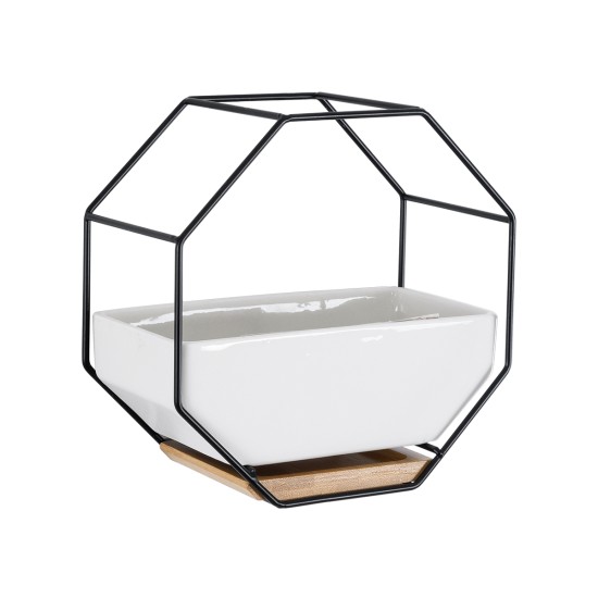 GloboStar® Artificial Garden BIANCO 20557 Διακοσμητικό Κεραμικό Κασπώ Γλάστρα - Flower Pot Λευκό με Μαύρο Μεταλλικό Πλέγμα και Καφέ Ξύλινη Βάση Μ18 x Π10 x Υ18cm GloboStar® Artificial Garden BIANCO 20557 Διακοσμητικό Κεραμικό Κασπώ Γλάστρα - Flower Pot Λευκό με Μαύρο Μεταλλικό Πλέγμα και Καφέ Ξύλινη Βάση Μ18 x Π10 x Υ18cm