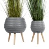 GloboStar® Artificial Garden MARYLAND 20568 ΣΕΤ 2 Διακοσμητικά Πολυεστερικά Τσιμεντένιά Κασπώ Γλάστρες - Flower Pots Γκρι A:Φ39 x Υ45cm B:Φ29 x Υ40cm