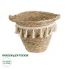 GloboStar® Artificial Garden SANTORINI 20572 Διακοσμητικό Πλεκτό Κασπώ Γλάστρα - Flower Pot Μπεζ με Λευκό Φ17 x Υ16cm