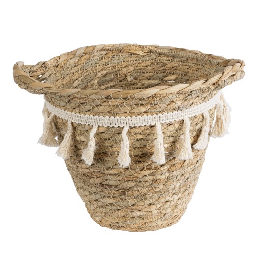 GloboStar® Artificial Garden SANTORINI 20572 Διακοσμητικό Πλεκτό Κασπώ Γλάστρα - Flower Pot Μπεζ με Λευκό Φ17 x Υ16cm GloboStar® Artificial Garden SANTORINI 20572 Διακοσμητικό Πλεκτό Κασπώ Γλάστρα - Flower Pot Μπεζ με Λευκό Φ17 x Υ16cm