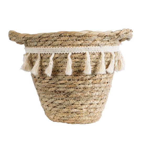 GloboStar® Artificial Garden SANTORINI 20572 Διακοσμητικό Πλεκτό Κασπώ Γλάστρα - Flower Pot Μπεζ με Λευκό Φ17 x Υ16cm GloboStar® Artificial Garden SANTORINI 20572 Διακοσμητικό Πλεκτό Κασπώ Γλάστρα - Flower Pot Μπεζ με Λευκό Φ17 x Υ16cm