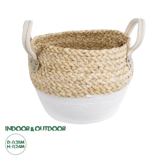 GloboStar® Artificial Garden SANTORINI 20576 Διακοσμητικό Πλεκτό Κασπώ Γλάστρα - Flower Pot Μπεζ με Λευκό Φ28 x Υ24cm GloboStar® Artificial Garden SANTORINI 20576 Διακοσμητικό Πλεκτό Κασπώ Γλάστρα - Flower Pot Μπεζ με Λευκό Φ28 x Υ24cm