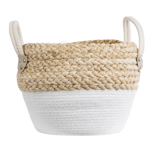 GloboStar® Artificial Garden SANTORINI 20576 Διακοσμητικό Πλεκτό Κασπώ Γλάστρα - Flower Pot Μπεζ με Λευκό Φ28 x Υ24cm GloboStar® Artificial Garden SANTORINI 20576 Διακοσμητικό Πλεκτό Κασπώ Γλάστρα - Flower Pot Μπεζ με Λευκό Φ28 x Υ24cm