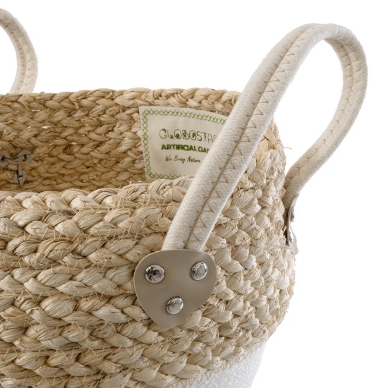 GloboStar® Artificial Garden SANTORINI 20576 Διακοσμητικό Πλεκτό Κασπώ Γλάστρα - Flower Pot Μπεζ με Λευκό Φ28 x Υ24cm GloboStar® Artificial Garden SANTORINI 20576 Διακοσμητικό Πλεκτό Κασπώ Γλάστρα - Flower Pot Μπεζ με Λευκό Φ28 x Υ24cm