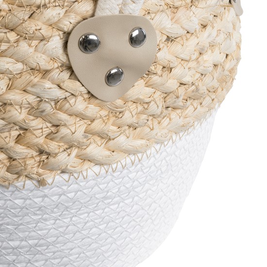 GloboStar® Artificial Garden SANTORINI 20576 Διακοσμητικό Πλεκτό Κασπώ Γλάστρα - Flower Pot Μπεζ με Λευκό Φ28 x Υ24cm GloboStar® Artificial Garden SANTORINI 20576 Διακοσμητικό Πλεκτό Κασπώ Γλάστρα - Flower Pot Μπεζ με Λευκό Φ28 x Υ24cm