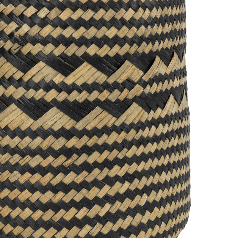 GloboStar® Artificial Garden VERMONT 20586 Διακοσμητικό Πλεκτό Καλάθι - Κασπώ Γλάστρα - Flower Pot Καφέ με Μαύρο Φ14 x Υ23cm