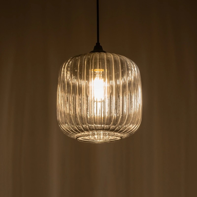 GLOBOSTAR® MELONI 206-0014 Μοντέρνο Κρεμαστό Φωτιστικό Οροφής με Ντουί 1 x E27 AC 220-240V IP20 - Μαύρο Φιμέ - Μ20 x Π20 x Υ24cm