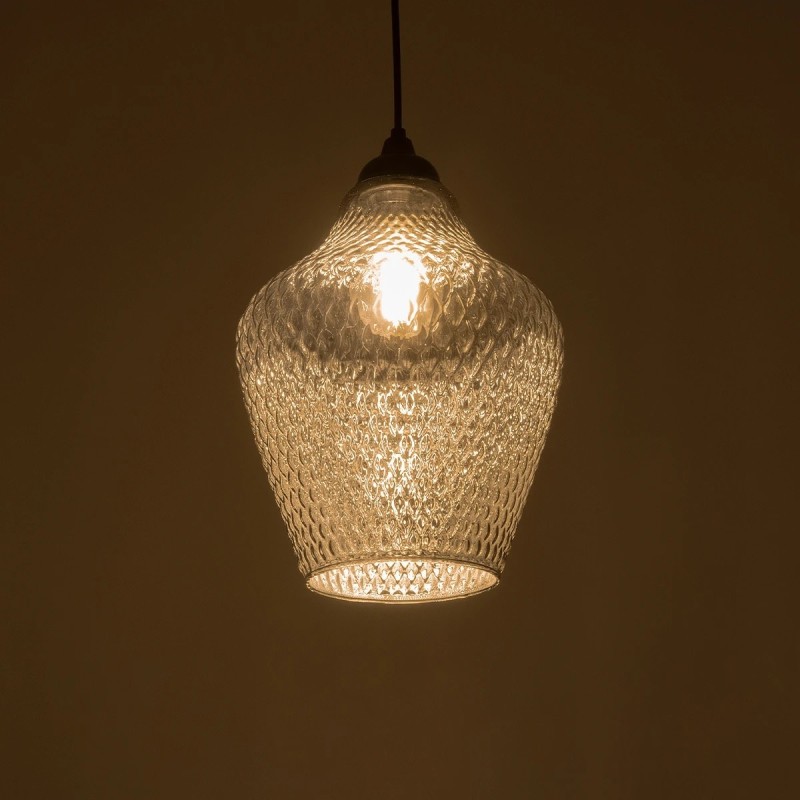 GLOBOSTAR® SKLO 206-0024 Μοντέρνο Κρεμαστό Φωτιστικό Οροφής με Ντουί 1 x E27 AC 220-240V IP20 - Μαύρο Φιμέ - Μ22 x Π22 x Υ31cm