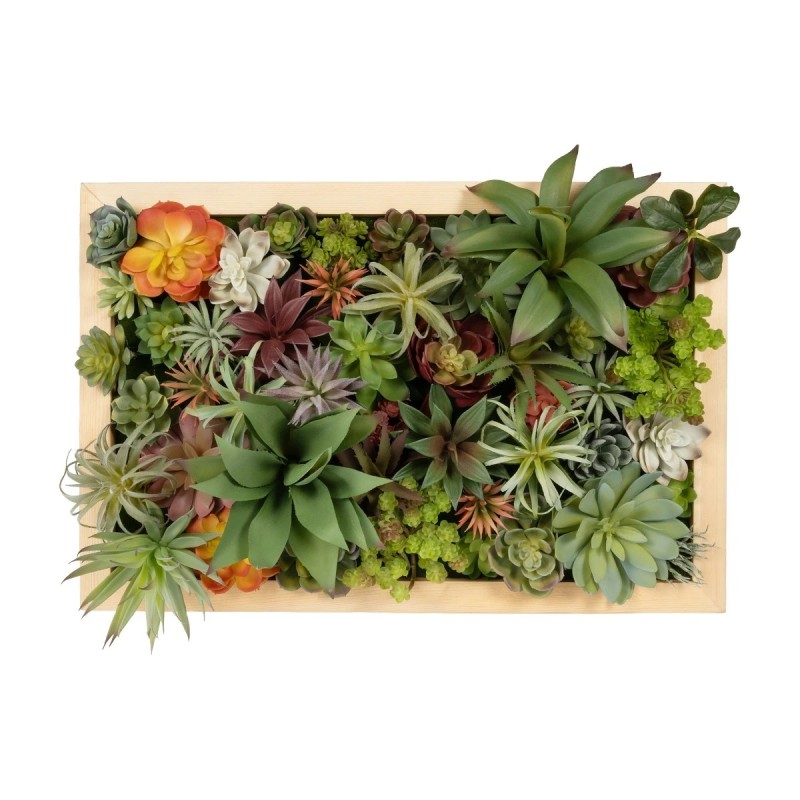 GloboStar® Artificial Garden VARIOUS PLANT 20642 Τεχνητό Διακοσμητικό Φυλλωσιάς σε Ξύλινο Πάνελ - Κάθετος Κήπος Μιξ Μ60 x Π40 x Υ20cm