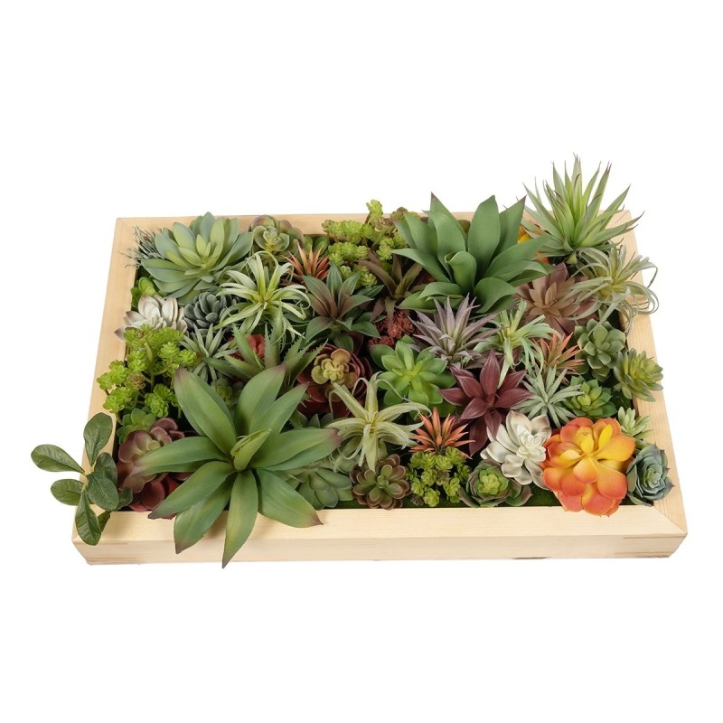 GloboStar® Artificial Garden VARIOUS PLANT 20642 Τεχνητό Διακοσμητικό Φυλλωσιάς σε Ξύλινο Πάνελ - Κάθετος Κήπος Μιξ Μ60 x Π40 x Υ20cm