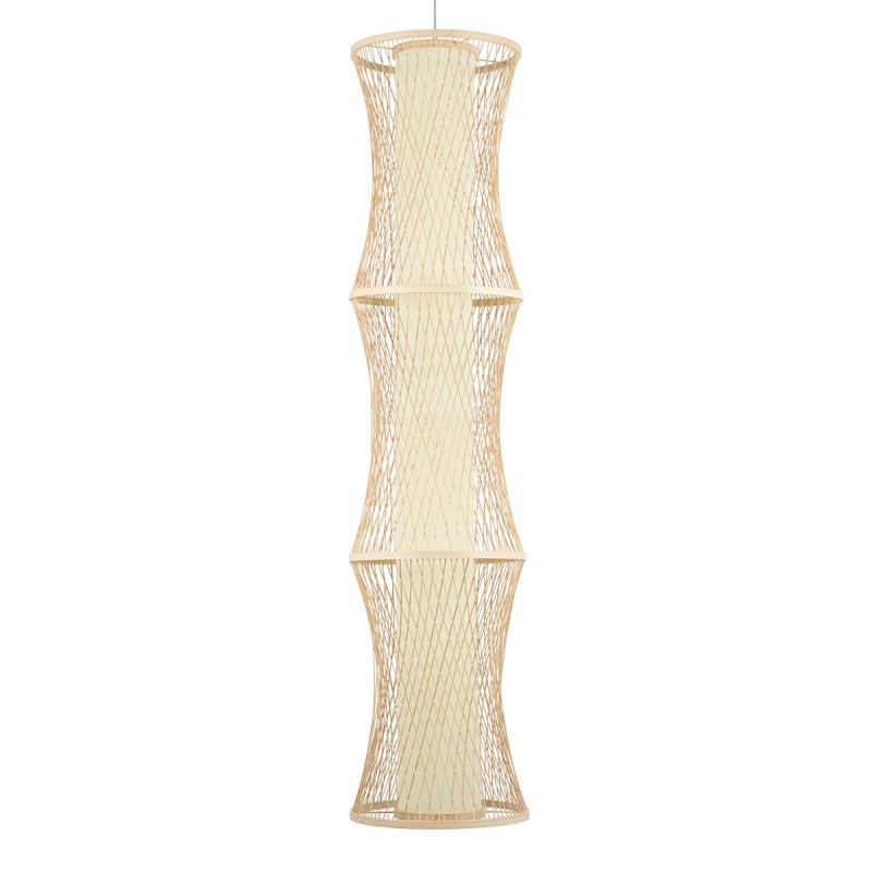 GloboStar® HIBISCUS 01783 Boho Κρεμαστό Φωτιστικό Πλέγμα Μονόφωτο 1 x E27 IP20 Μπεζ Ξύλο - Μ35 x Π35 x Υ150cm