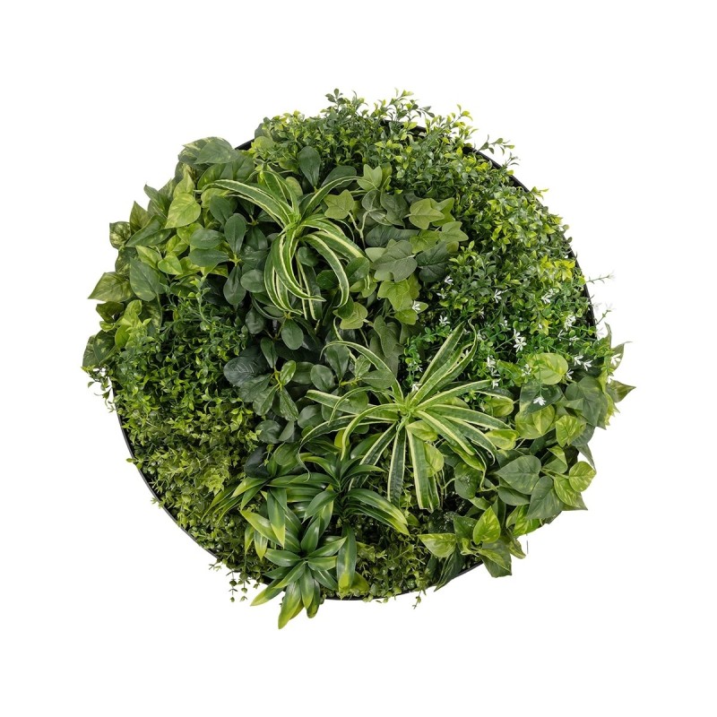 GloboStar® Artificial Garden VARIOUS PLANTS ROUND WALL DISC 20689 Τεχνητό Διακοσμητικό Στρογγυλό Πάνελ Φυλλωσιάς - Κάθετος Κήπος Μιξ Μ70 x Π70 x Υ15cm