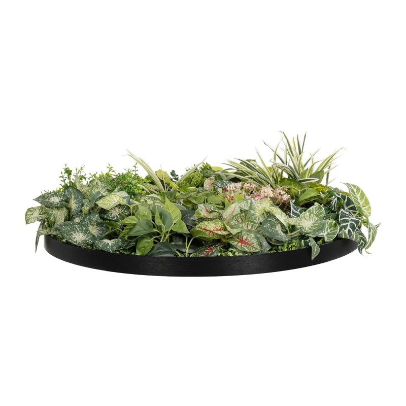 GloboStar® Artificial Garden VARIOUS PLANTS ROUND WALL DISC 20690 Τεχνητό Διακοσμητικό Στρογγυλό Πάνελ Φυλλωσιάς - Κάθετος Κήπος Μιξ Μ80 x Π80 x Υ20cm