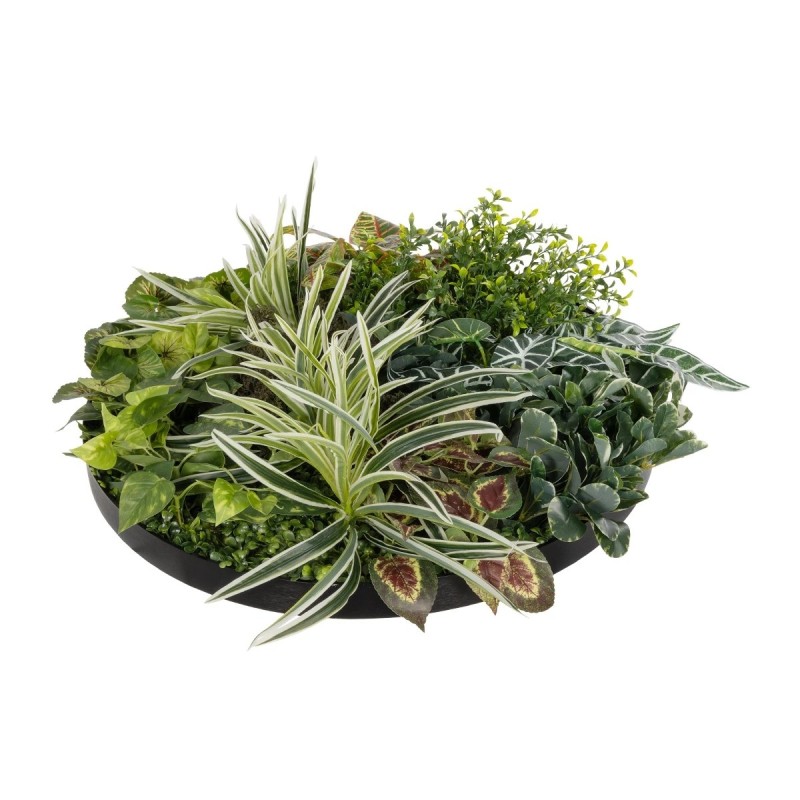 GloboStar® Artificial Garden VARIOUS PLANTS ROUND WALL DISC 20691 Τεχνητό Διακοσμητικό Στρογγυλό Πάνελ Φυλλωσιάς - Κάθετος Κήπος Μιξ Μ60 x Π60 x Υ20cm