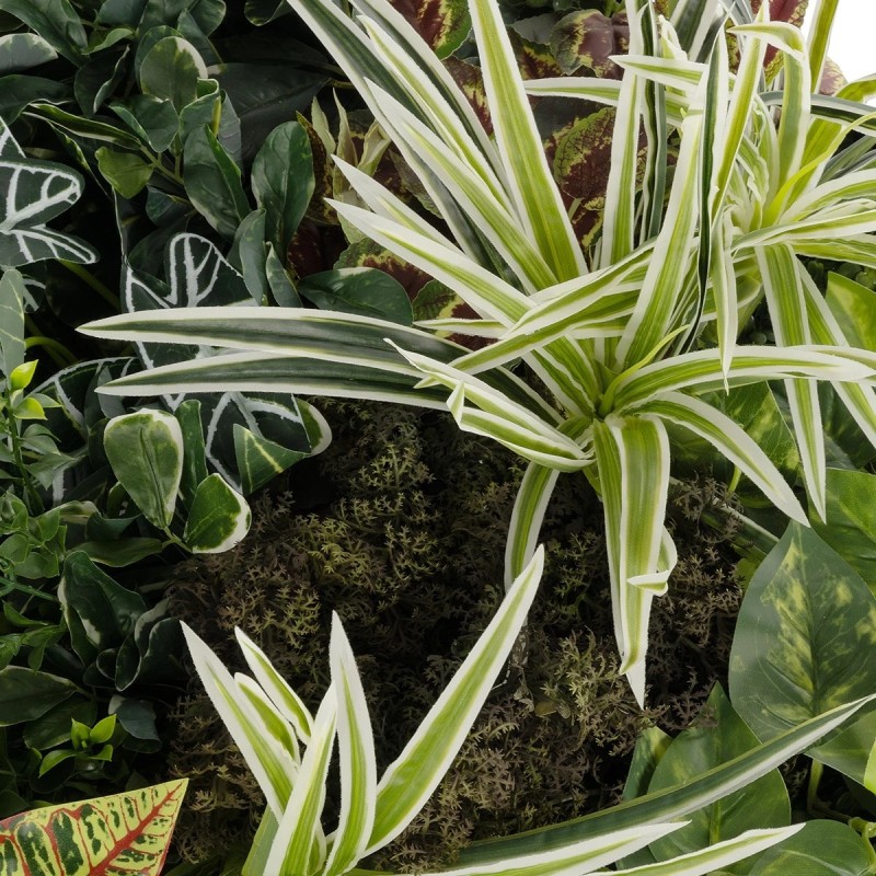 GloboStar® Artificial Garden VARIOUS PLANTS ROUND WALL DISC 20691 Τεχνητό Διακοσμητικό Στρογγυλό Πάνελ Φυλλωσιάς - Κάθετος Κήπος Μιξ Μ60 x Π60 x Υ20cm