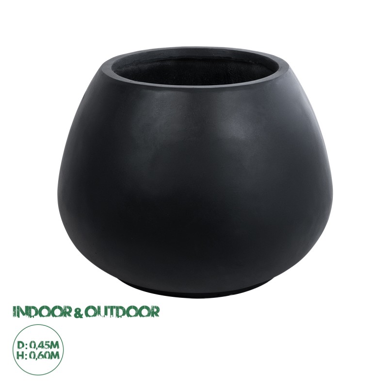 GloboStar® Artificial Garden COLOMBO 20695 Διακοσμητικό Πολυεστερικό Τσιμεντένιο Κασπώ Γλάστρα - Flower Pot Μαύρο Φ60 x Υ45cm
