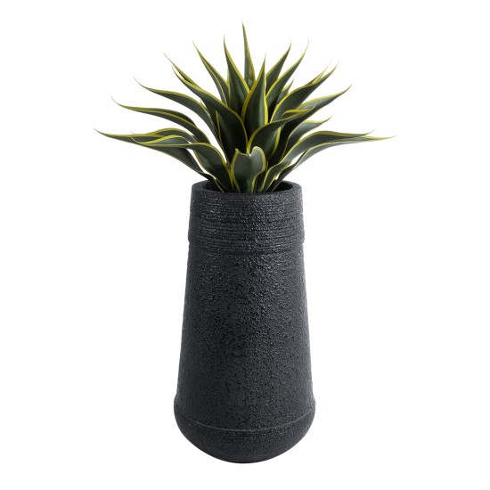 GloboStar® Artificial Garden JAKLIN 20723 Επιδαπέδιο Πολυεστερικό Τσιμεντένιο Κασπώ Γλάστρα - Flower Pot Μαύρο Φ34 x Υ62cm