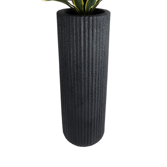 GloboStar® Artificial Garden MATERA 20733 Επιδαπέδιο Πολυεστερικό Τσιμεντένιο Κασπώ Γλάστρα - Flower Pot Μαύρο Φ42 x Υ120cm