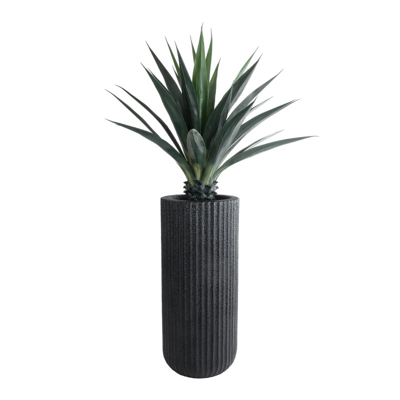 GloboStar® Artificial Garden MATERA 20734 Επιδαπέδιο Πολυεστερικό Τσιμεντένιο Κασπώ Γλάστρα - Flower Pot Μαύρο Φ42 x Υ90cm