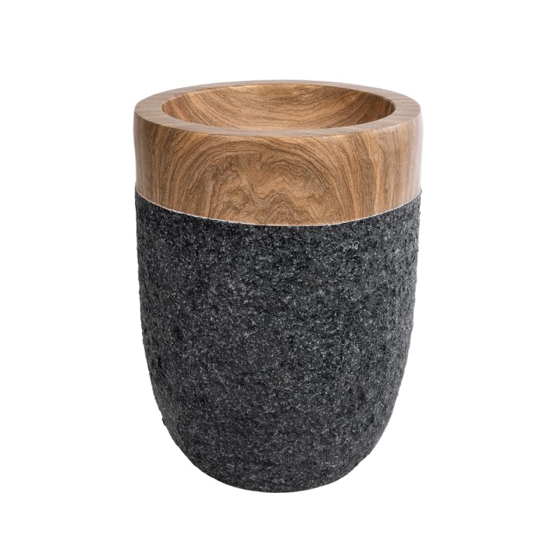 GloboStar® Artificial Garden BELLAGIO 20744 Επιδαπέδιο Πολυεστερικό Τσιμεντένιο Κασπώ Γλάστρα - Flower Pot Μαύρο με Καφέ Φ39 x Υ52cm