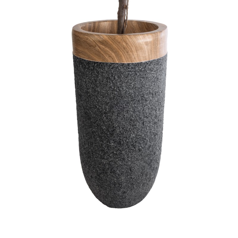 GloboStar® Artificial Garden BELLAGIO 20745 Επιδαπέδιο Πολυεστερικό Τσιμεντένιο Κασπώ Γλάστρα - Flower Pot Μαύρο με Καφέ Φ42 x Υ91cm