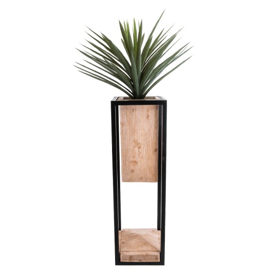 GloboStar® Artificial Garden CASSIANO 20752 Επιδαπέδιο Μεταλλικό Τσιμεντένιο Κασπώ Γλάστρα - Flower Pot Καφέ με Μαύρο Μ36 x Π36 x Υ120cm