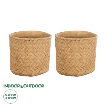 GloboStar® Artificial Garden MEDRANO 20799 ΣΕΤ 2 Διακοσμητικά Πολυεστερικά Τσιμεντένιά Κασπώ Γλάστρες - Flower Pots Μπεζ A:Φ25 x Υ23cm B:Φ25 x Υ23cm