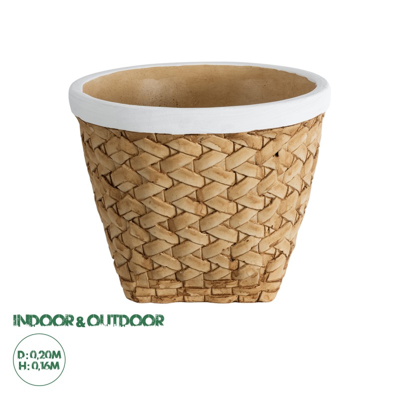 GloboStar® Artificial Garden NOTTING 20803 Διακοσμητικό Πολυεστερικό Τσιμεντένιο Κασπώ Γλάστρα - Flower Pot Μπεζ με Λευκό Φ20 x Υ16cm