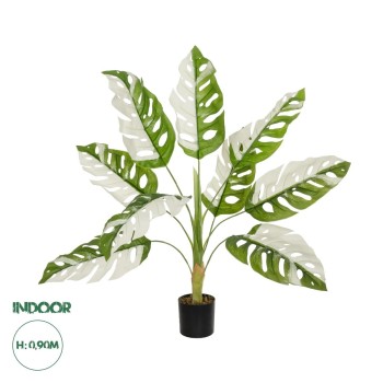 GloboStar® Artificial Garden ALBINO MONSTERA 20938 Τεχνητό Διακοσμητικό Φυτό Πράσινη & Λευκή Μονστέρα Μ90 x Π90 x Υ90cm