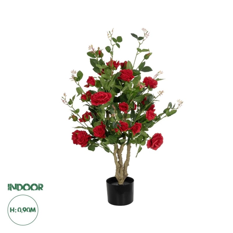 GloboStar® Artificial Garden RED ROSES 21070 Τεχνητό Διακοσμητικό Δέντρο Τριανταφυλλιά Μ50 x Π50 x Υ90cm