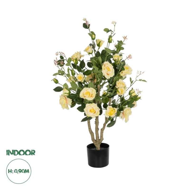 GloboStar® Artificial Garden YELLOW ROSES 21073 Τεχνητό Διακοσμητικό Δέντρο Τριανταφυλλιά Μ50 x Π50 x Υ90cm