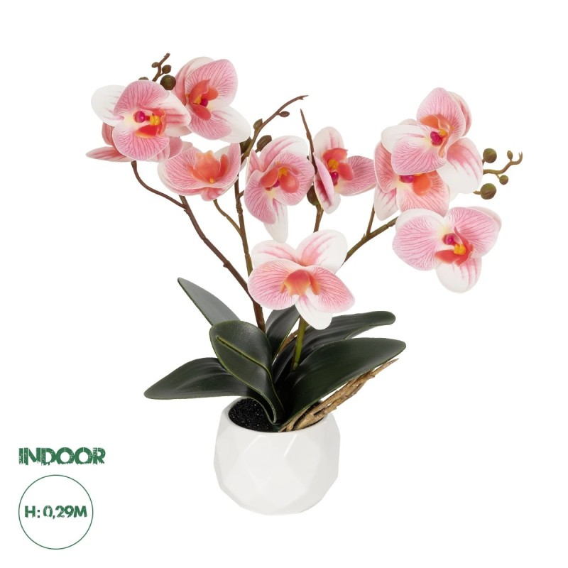 GloboStar® Artificial Garden PINK ORCHID 21075 Διακοσμητικό Φυτό Ροζ Ορχιδέα  Υ30cm
