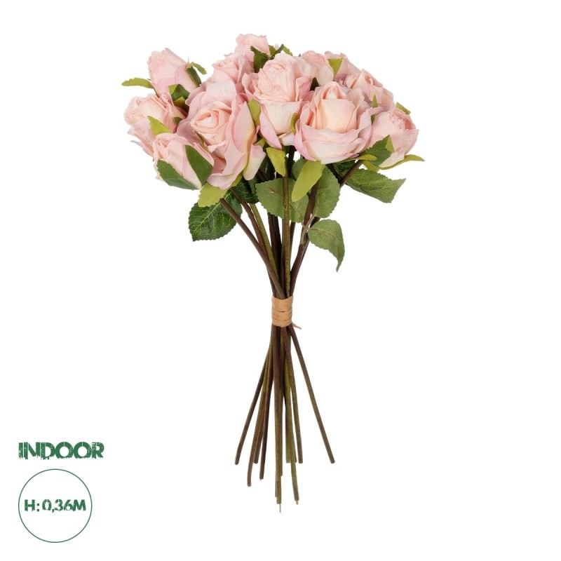 GloboStar® Artificial Garden PINK ROSE BOUQUET 21081 Τεχνητό Διακοσμητικό Μπουκέτο Τριαντάφυλλα Ροζ Y36cm