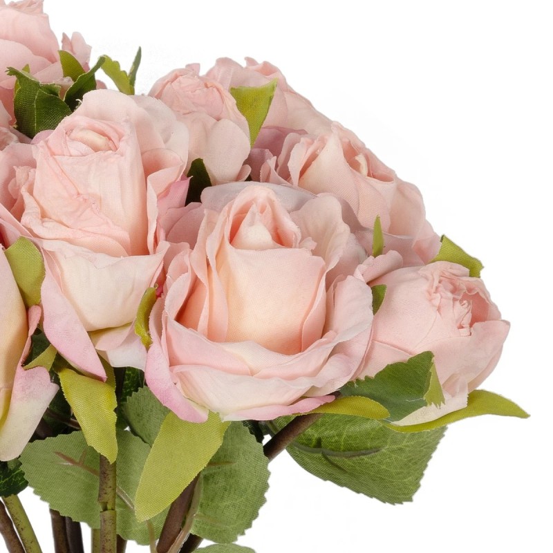 GloboStar® Artificial Garden PINK ROSE BOUQUET 21081 Τεχνητό Διακοσμητικό Μπουκέτο Τριαντάφυλλα Ροζ Y36cm