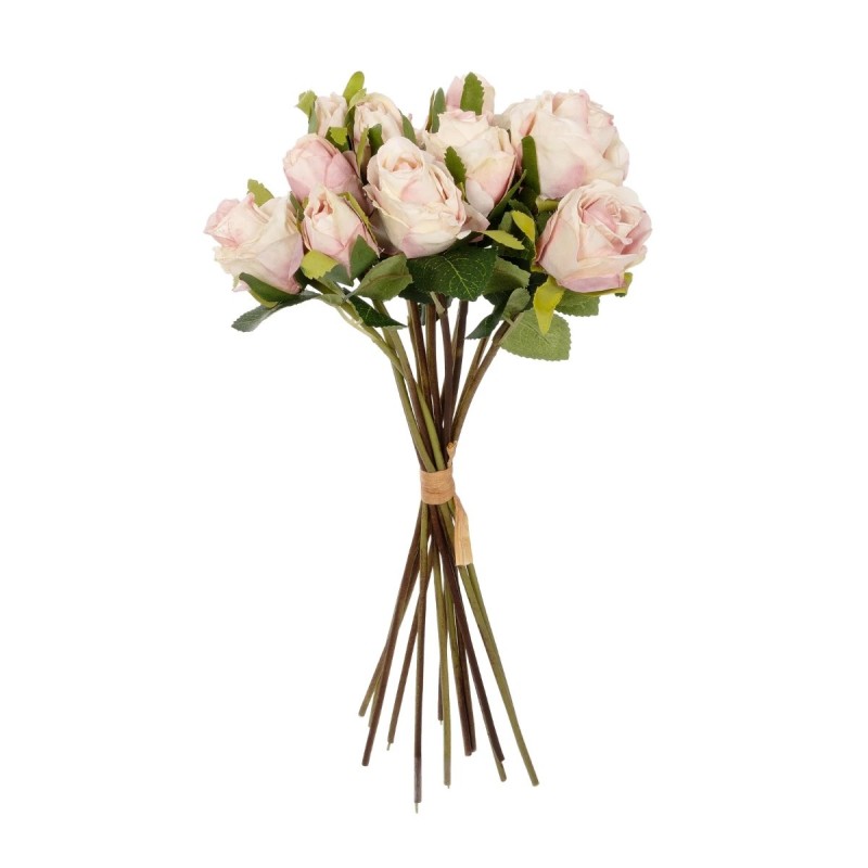 GloboStar® Artificial Garden PINK ROSE BOUQUET 21082 Τεχνητό Διακοσμητικό Μπουκέτο Τριαντάφυλλα Ροζ Y36cm