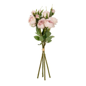 GloboStar® Artificial Garden DUSTY PINK ROSE BOUQUET 21084 Τεχνητό Διακοσμητικό Μπουκέτο Τριαντάφυλλα Ανοιχτό Ροζ Y44cm