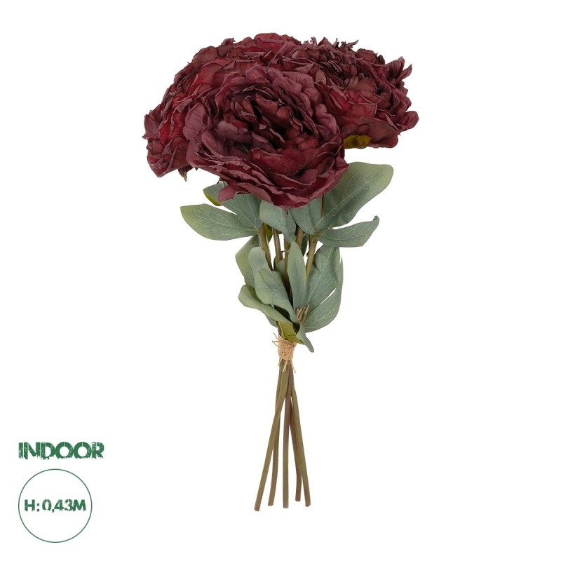 GloboStar® Artificial Garden RED PEONY FLOWER BOUQUET 21086 Τεχνητό Διακοσμητικό Μπουκέτο Κόκκινο Παιώνιας Y43cm