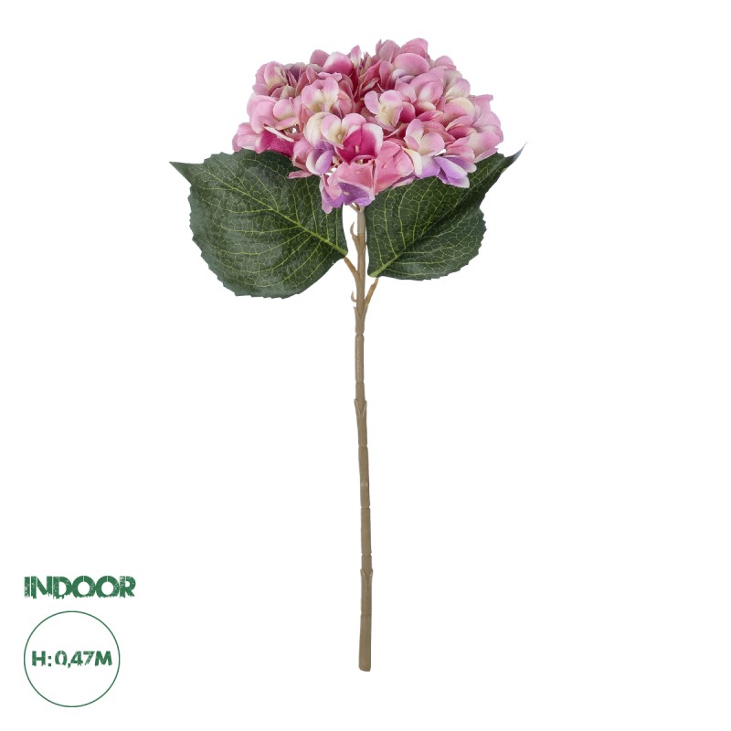 GloboStar® Artificial Garden PINK HYDRANGEA BRANCH 21140 Τεχνητό Διακοσμητικό Κλαδί έντονο Ροζ Ορτανσία Y47cm